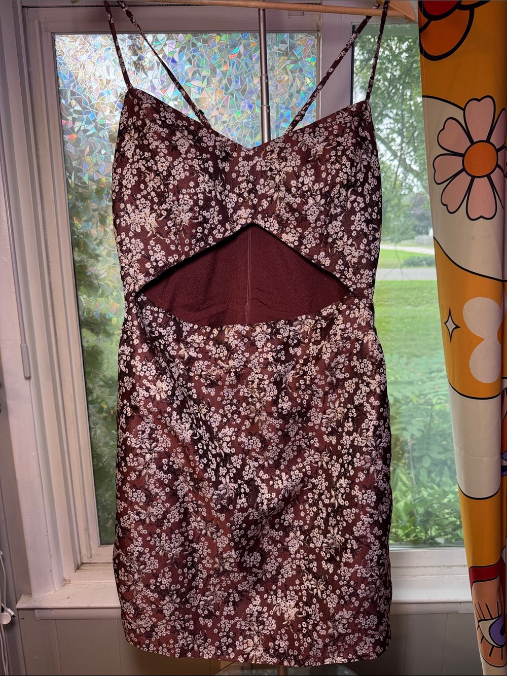 Leyden Burgundy Floral Cutout Mini Dress